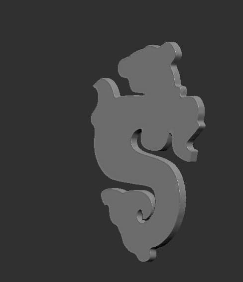 Reverse model study of the key-form sculpture on a dark background.